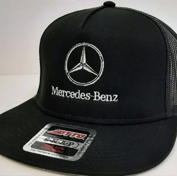 Other - MB Retro Star Mercedes Benz Flat Bill Trucker Mesh Snapback Cap Hat Black Embroi